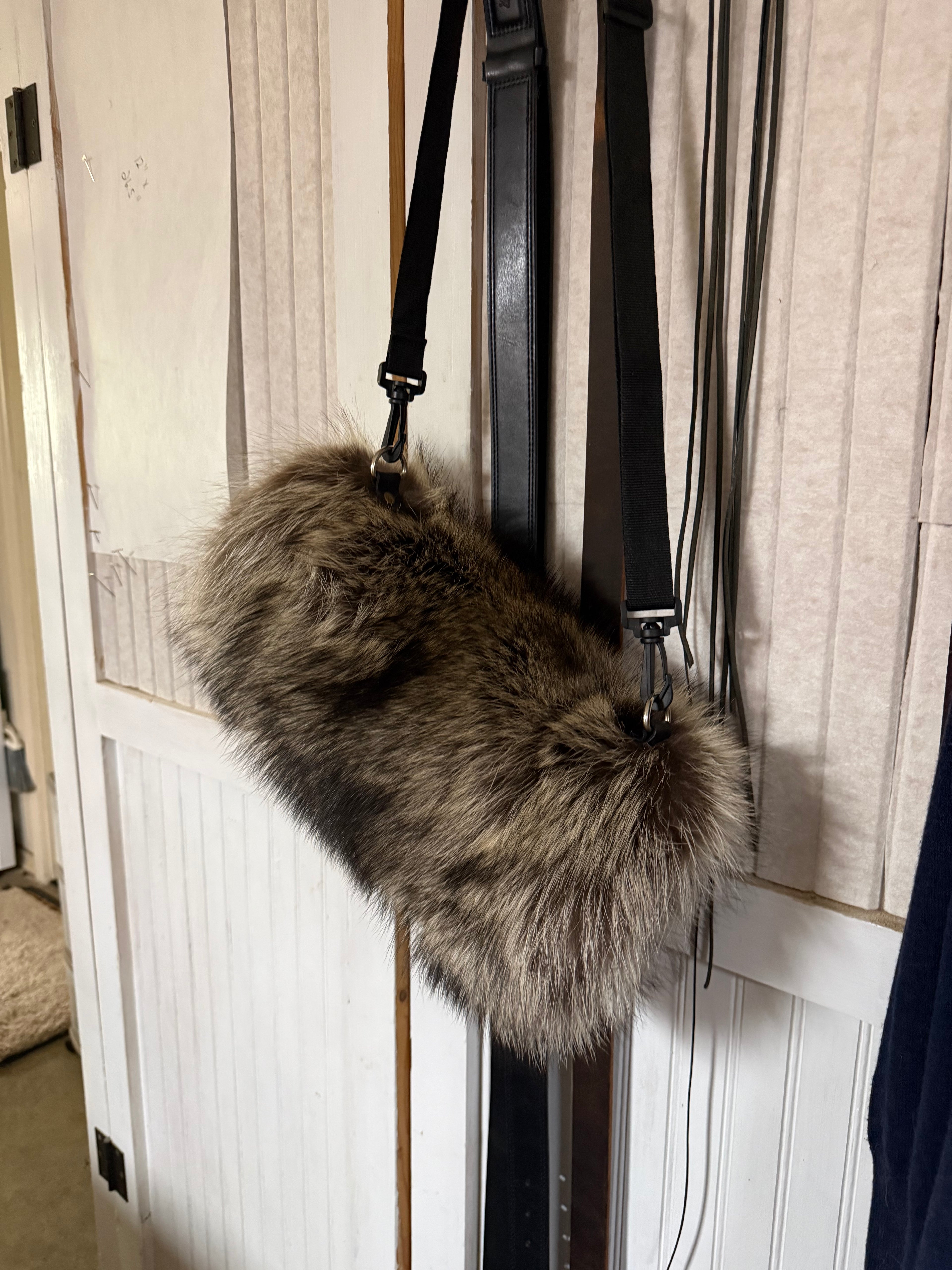 Raccoon and Merino Wool Lined Hand Muff/Hand Warmer