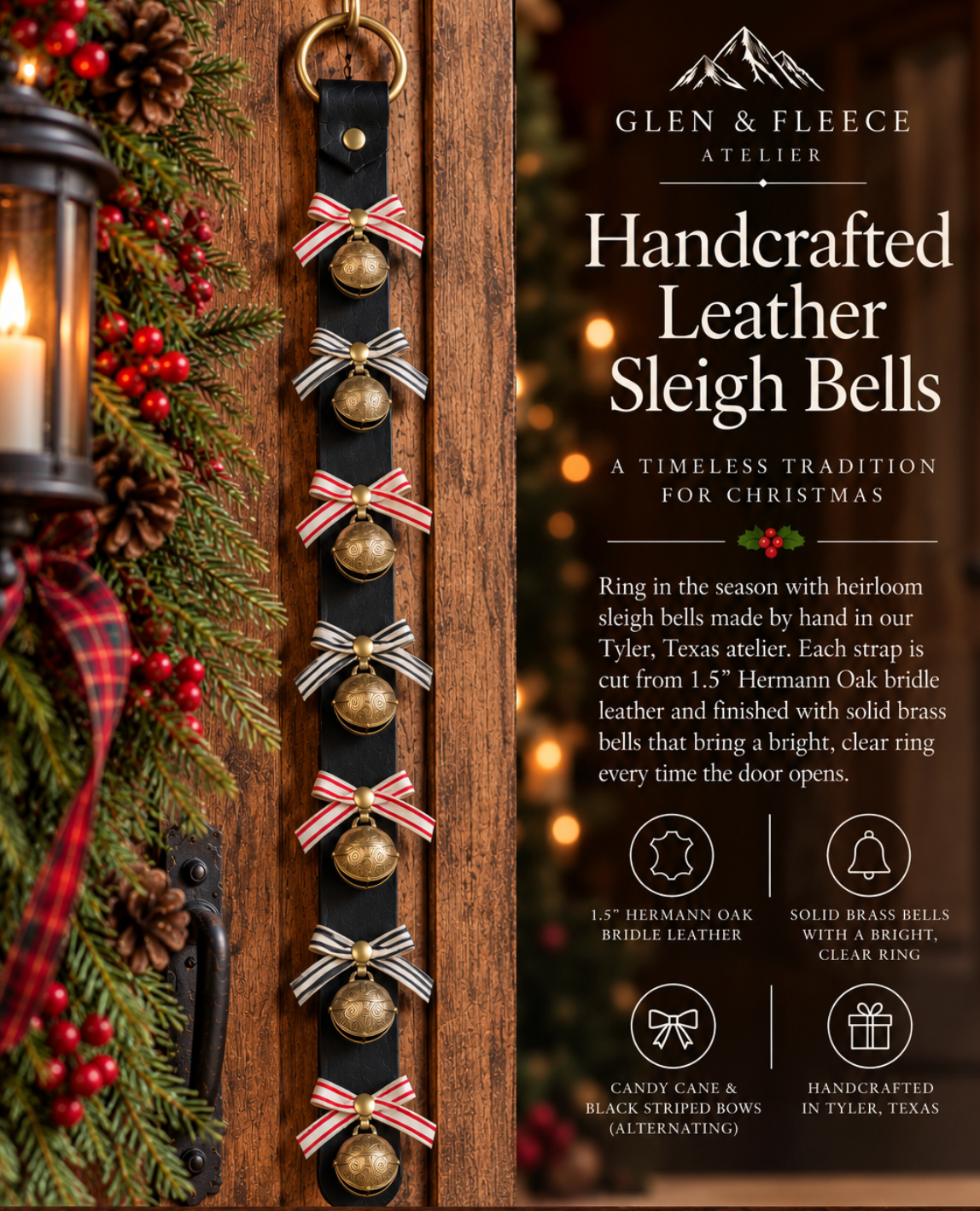 Sleigh Bells - 6 to 9 bells with Candy Cane Striped Bows