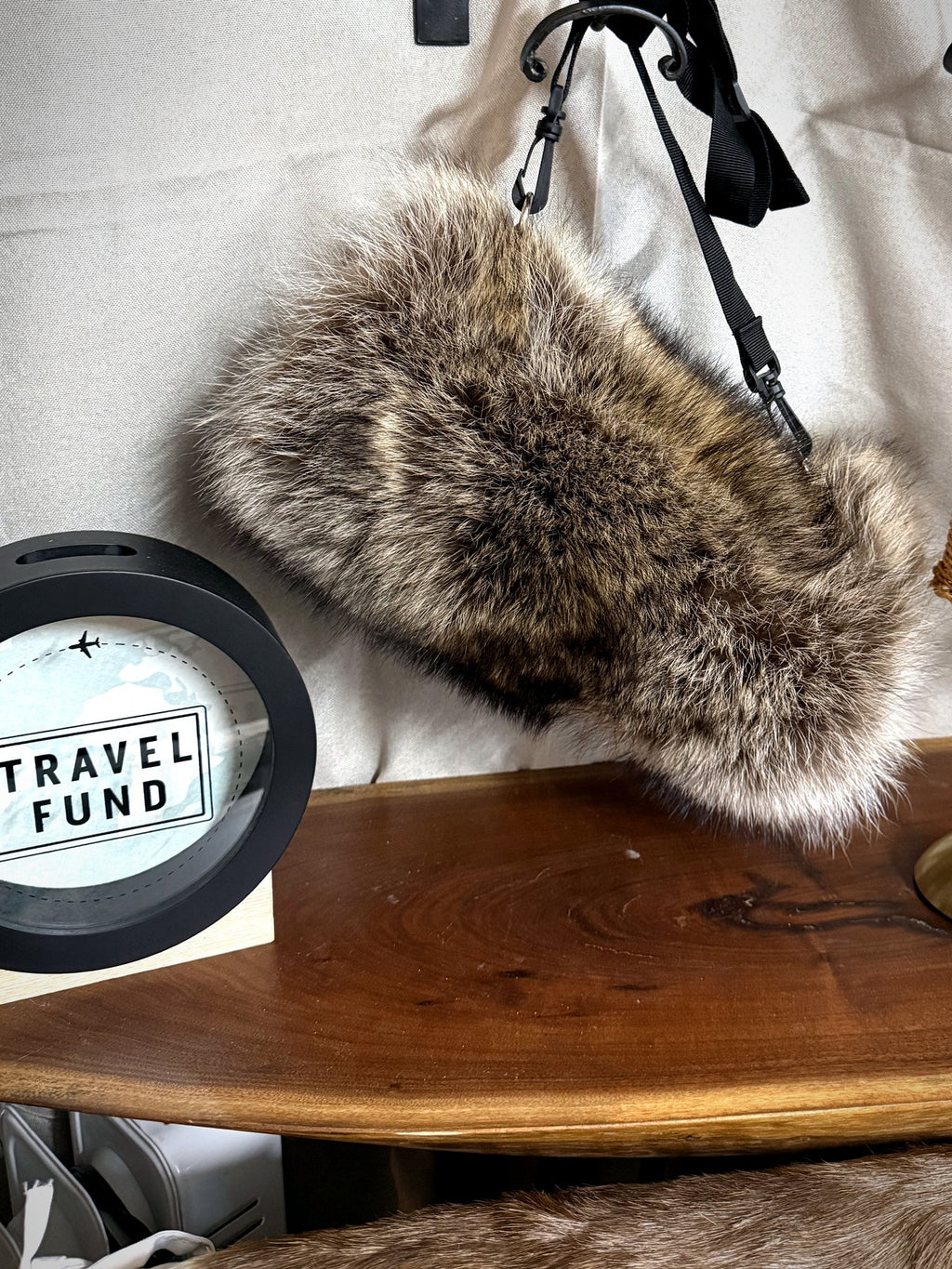 Raccoon and Merino Wool Lined Hand Muff/Hand Warmer